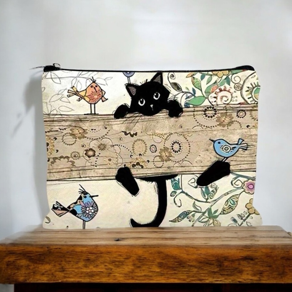 Canvas Double Sided Cute Cat Makeup Travel Cosmetic Bag - Picture 5 of 5